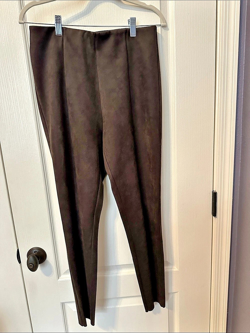 Savvi Faux Suede Brown Women’s Leggings Comfy Stretch Waistband Size Medium